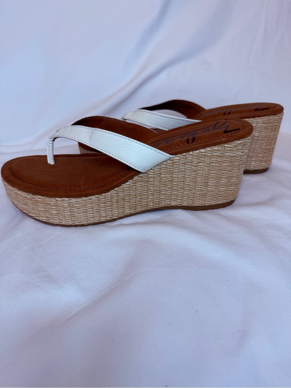 Zodiac White Thong Sandals with Brown Footbed